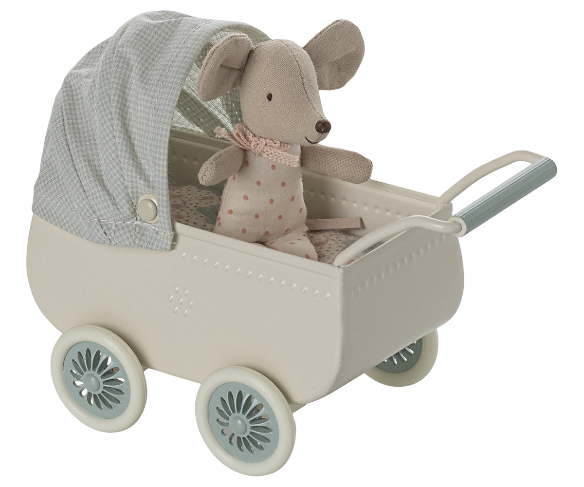 Maileg Pram with Baby Mouse – Mint