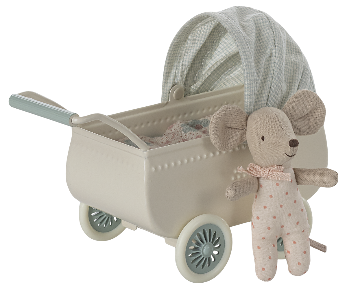 Maileg Pram with Baby Mouse – Mint