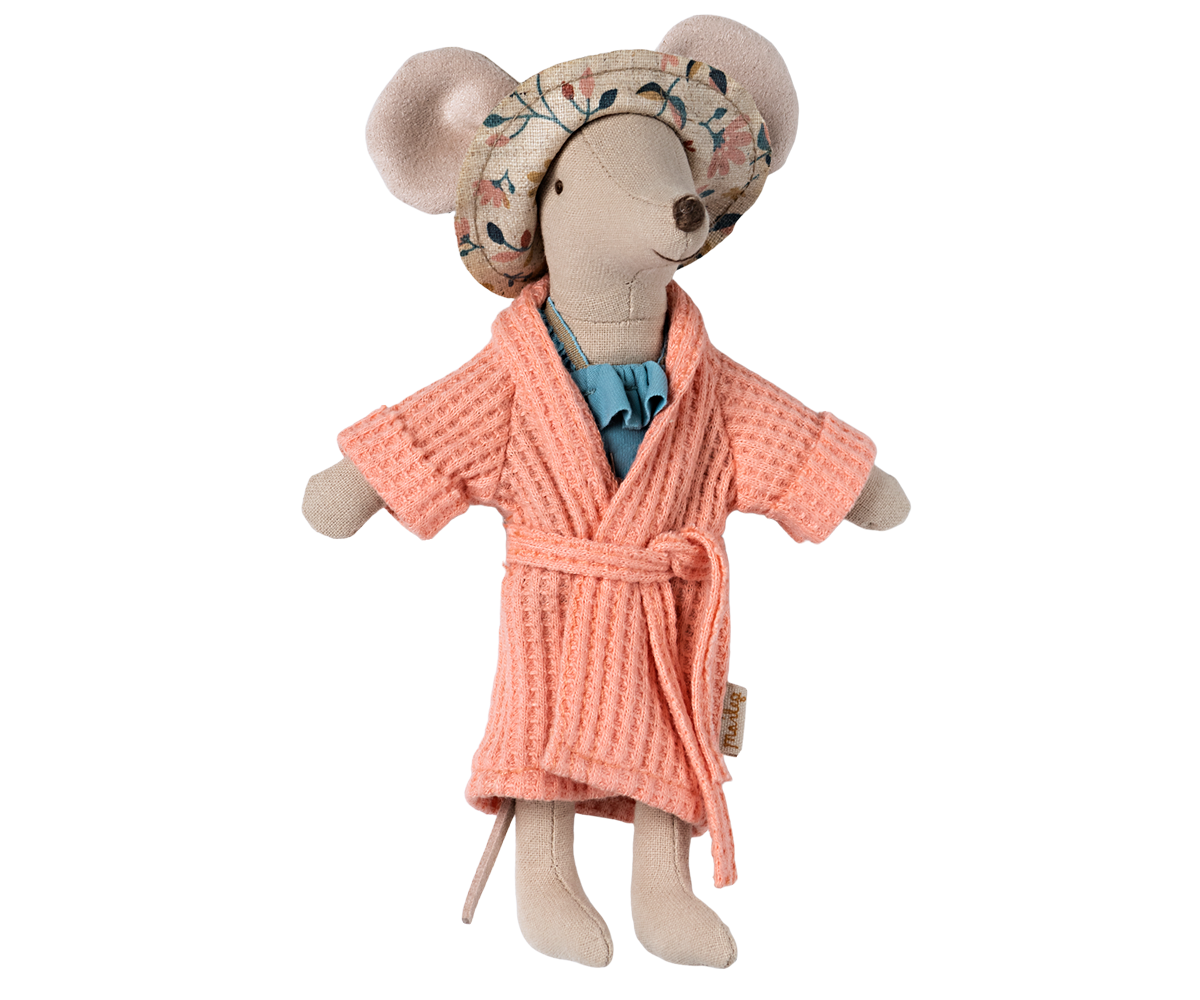 Maileg Mouse Coral Bathrobe – Mum or Dad