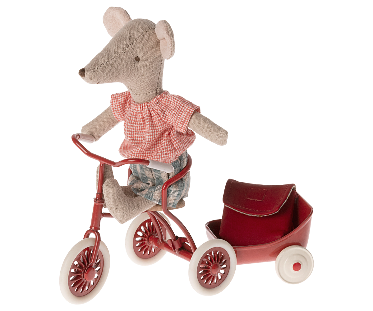 Maileg Tricycle Mouse with Bag – Big Sister (Red)