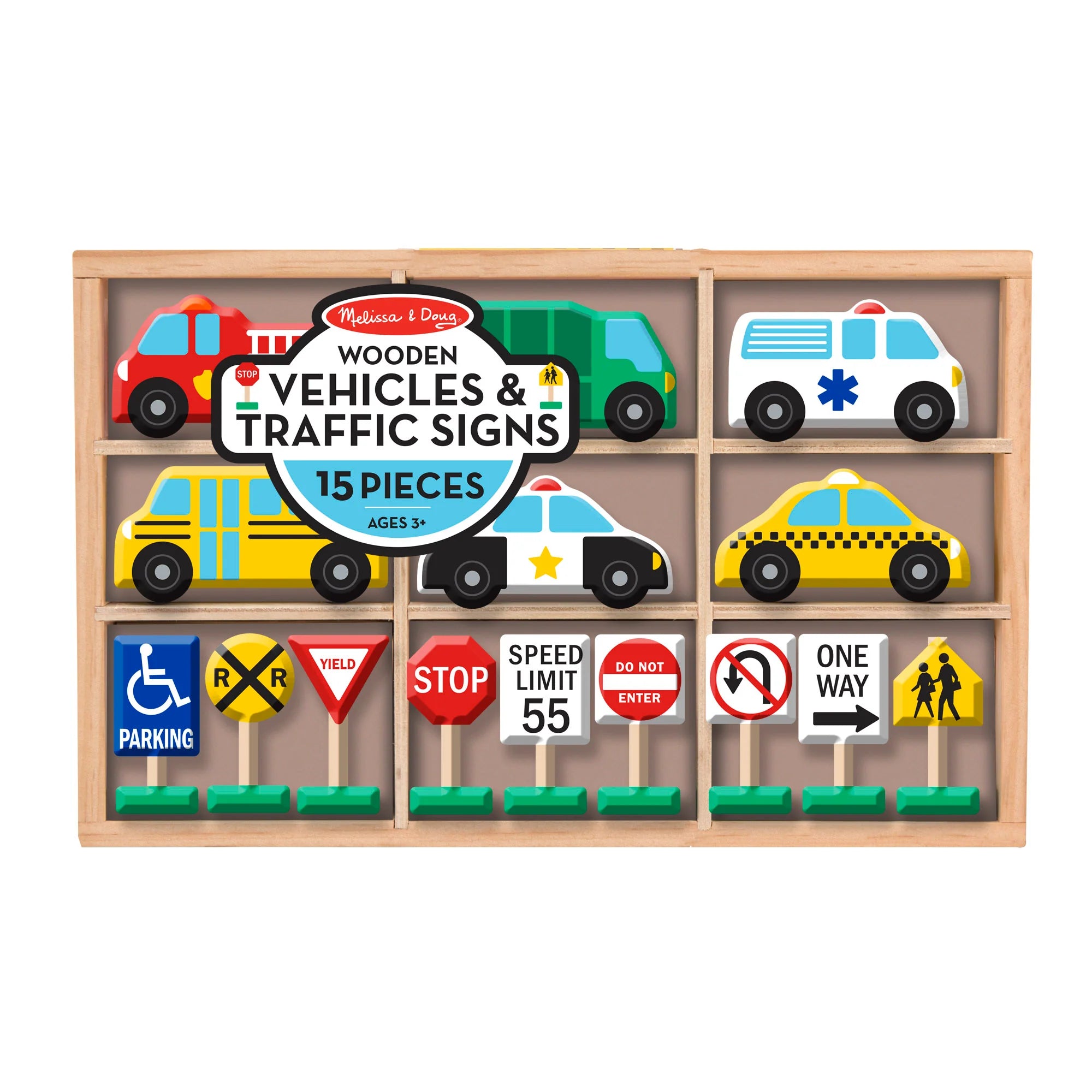 Melissa Doug Wooden Vehicles and Traffic Signs Make Believe Co