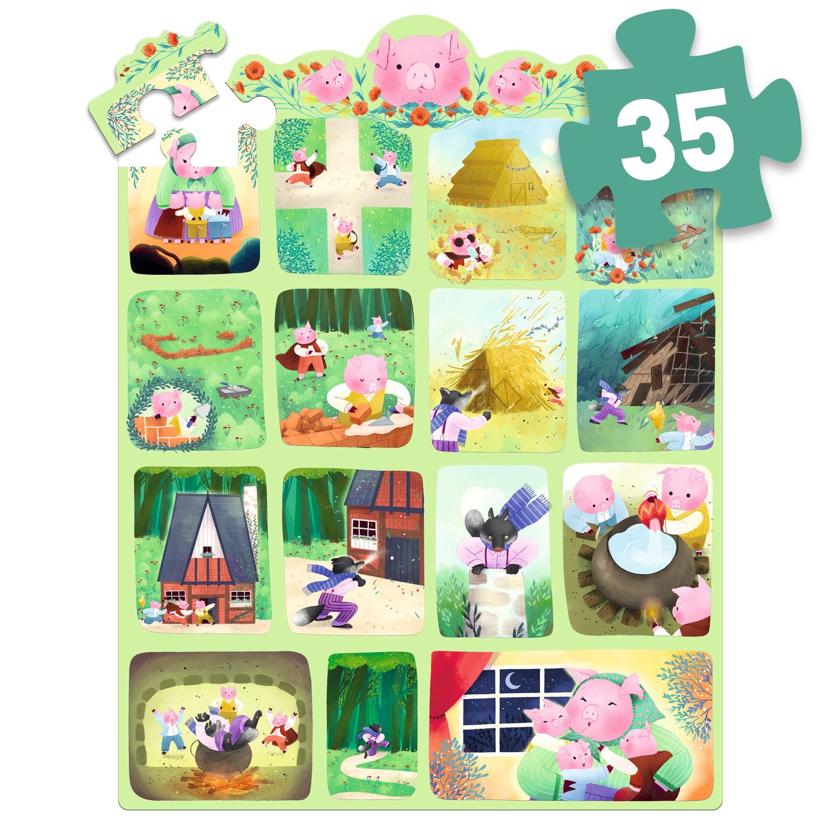 Djeco The Three Little Pigs Story Puzzle – 35 Piece