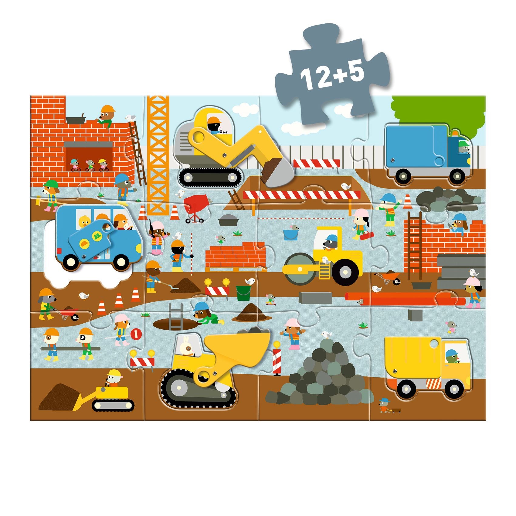 Djeco Giant Construction Site Puzzle – 17 Piece