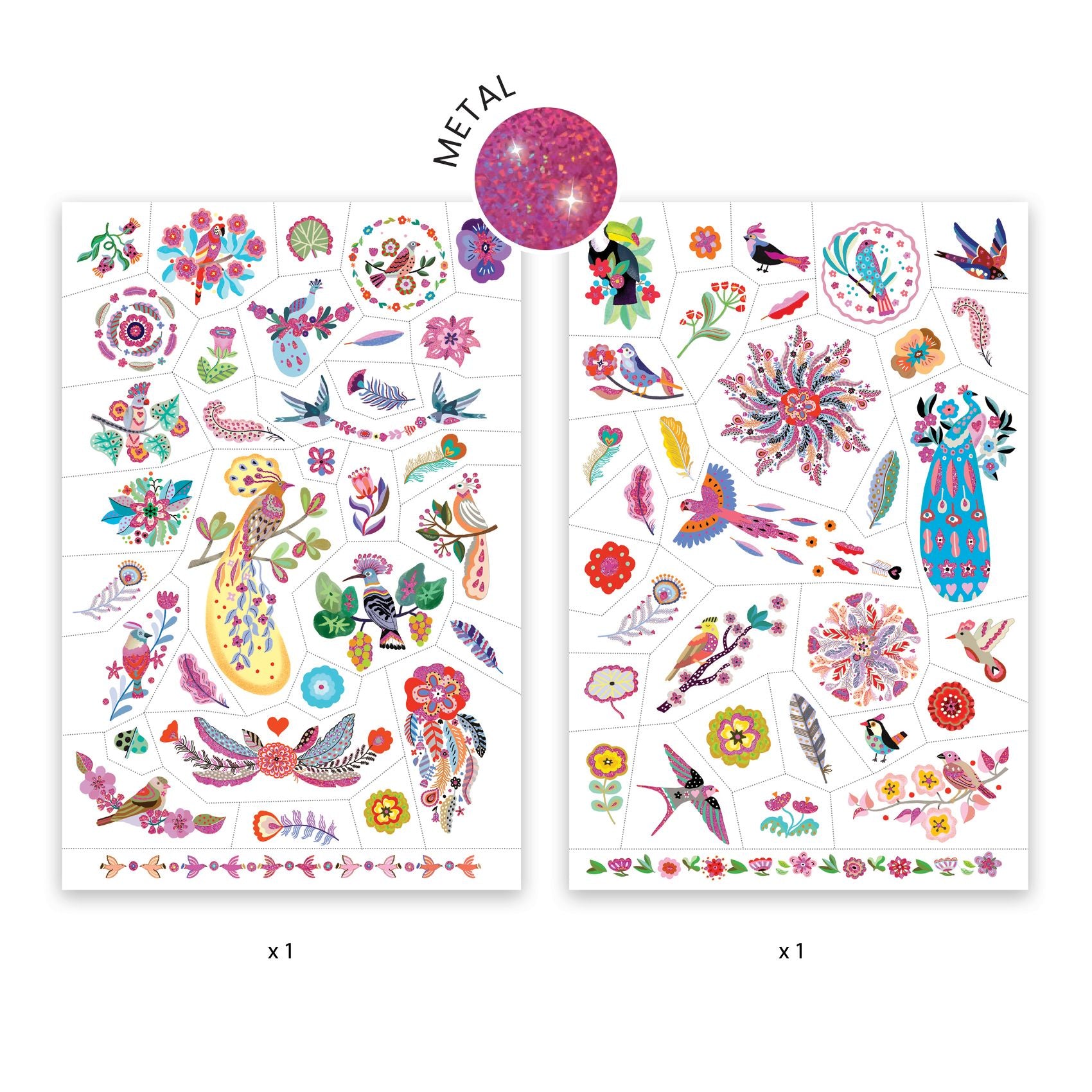 Djeco Bright Birds Metallic Temporary Tattoos