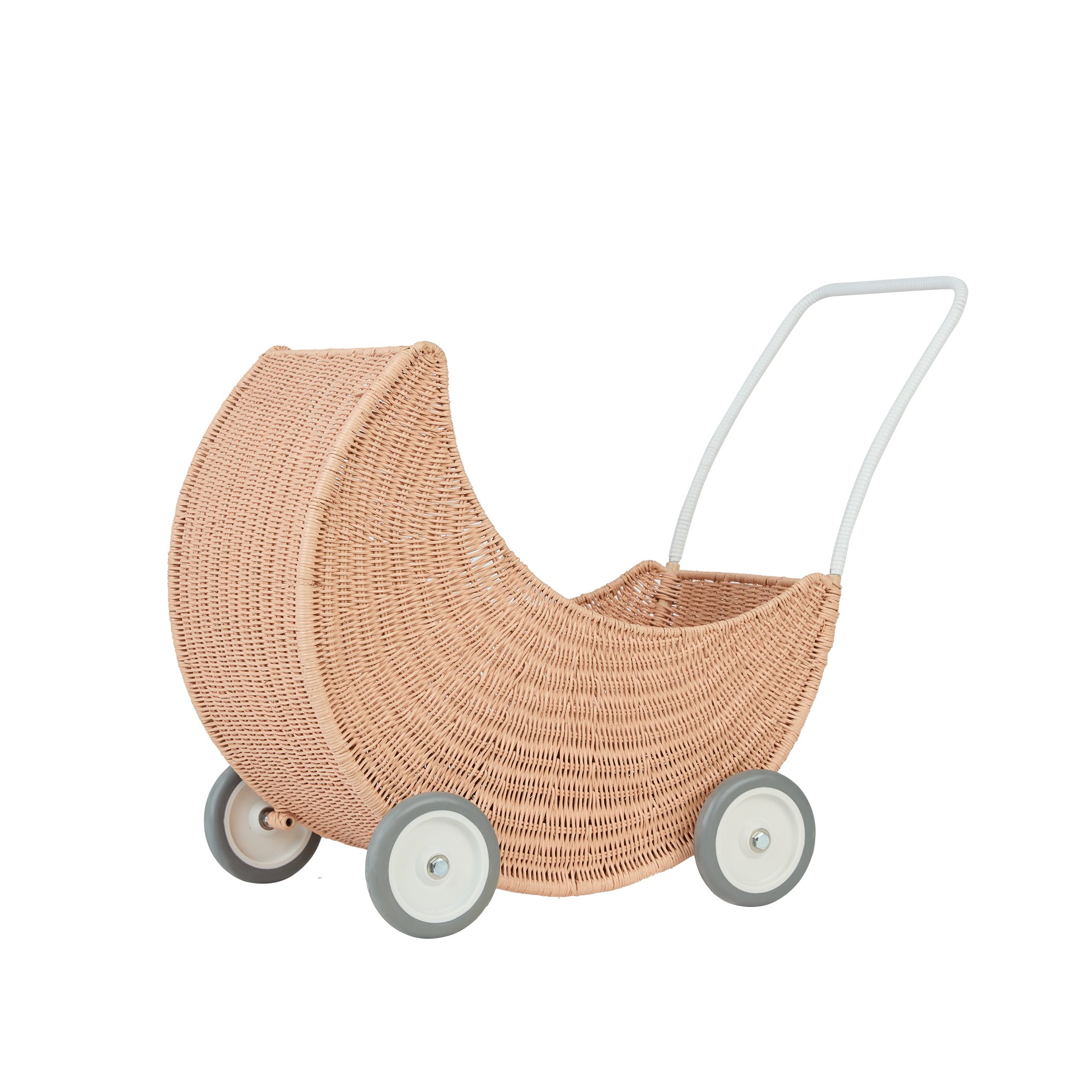 Olli Ella Strolley Rattan Moon Stroller – Seashell Pink