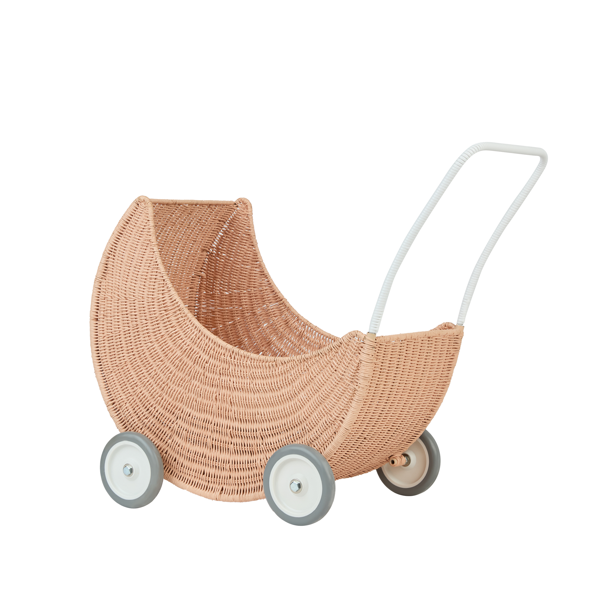 Olli Ella Strolley Rattan Moon Stroller – Seashell Pink