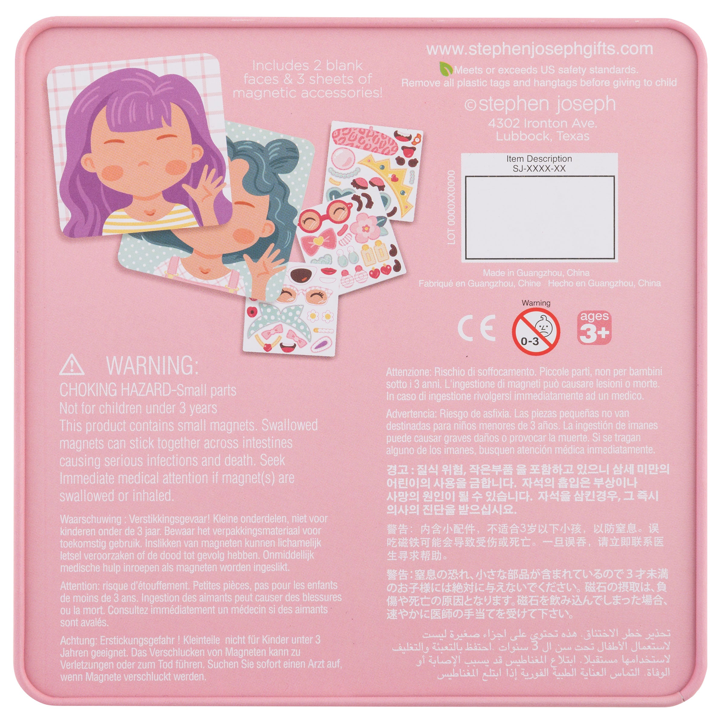 Stephen Joseph Funny Faces Magnetic Set – Pink