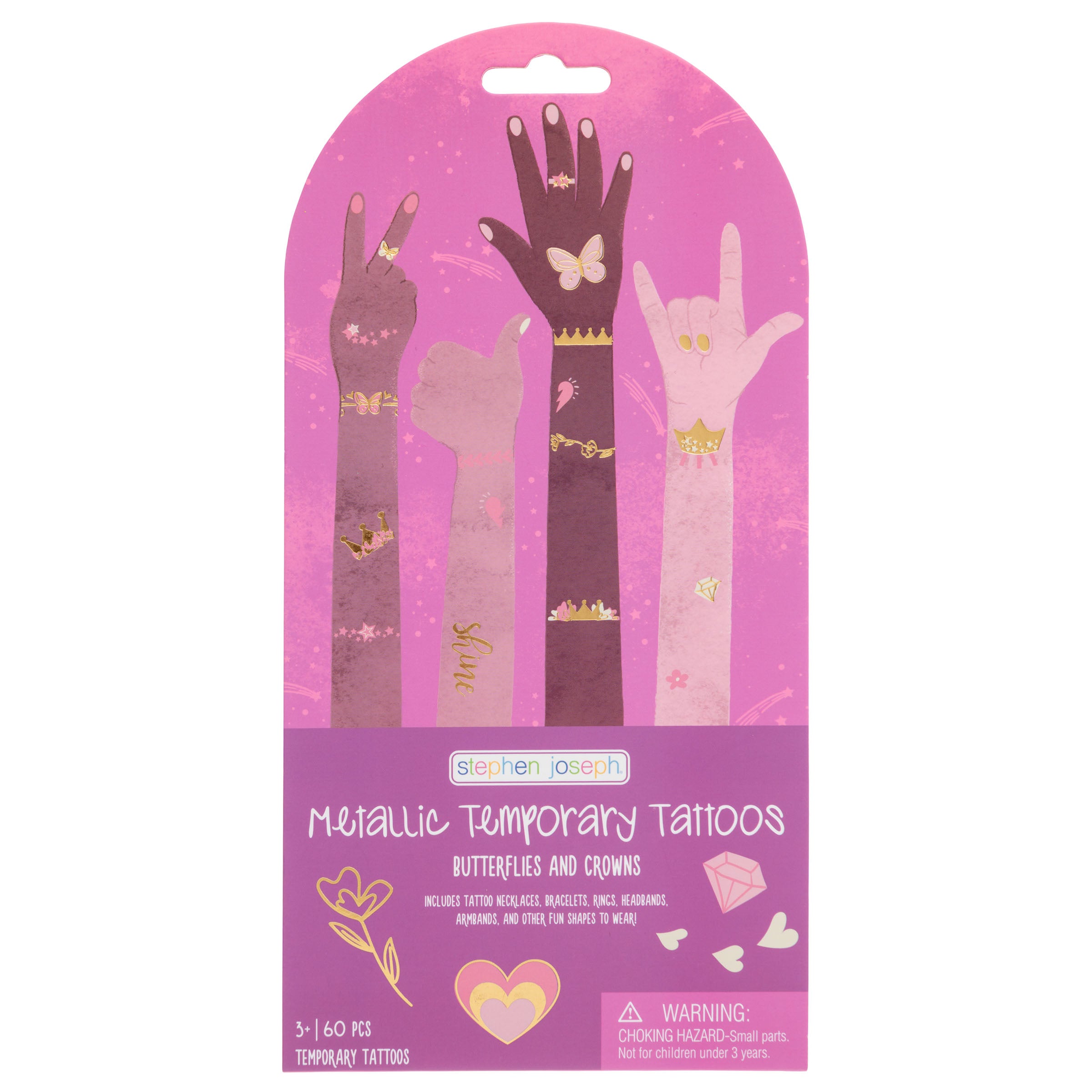 Stephen Joseph Temporary Tattoos – Metallic Butterflies & Crowns
