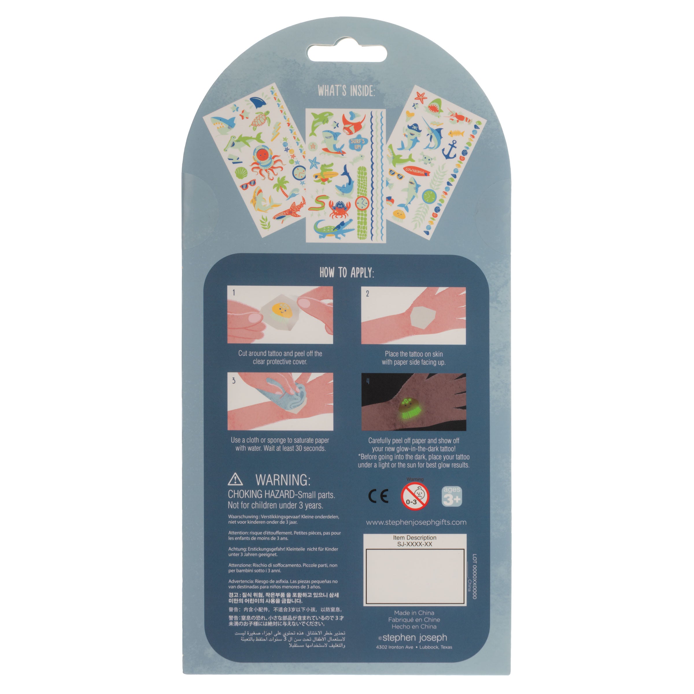 Stephen Joseph Temporary Tattoos – Glow In The Dark Sharks & Sea Life