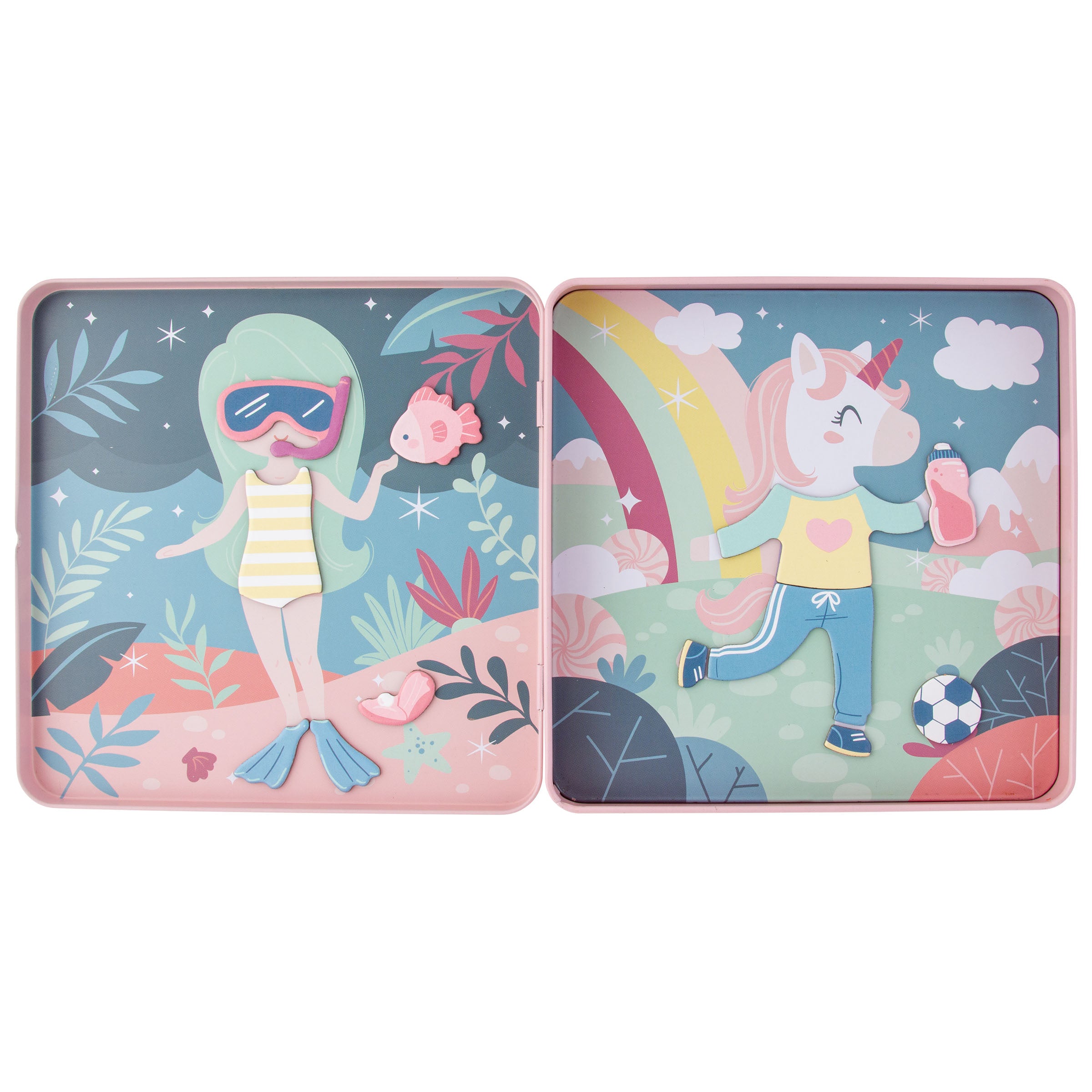 Stephen Joseph Travel Tin Magnetic Dress Up – Unicorn & Mermaid