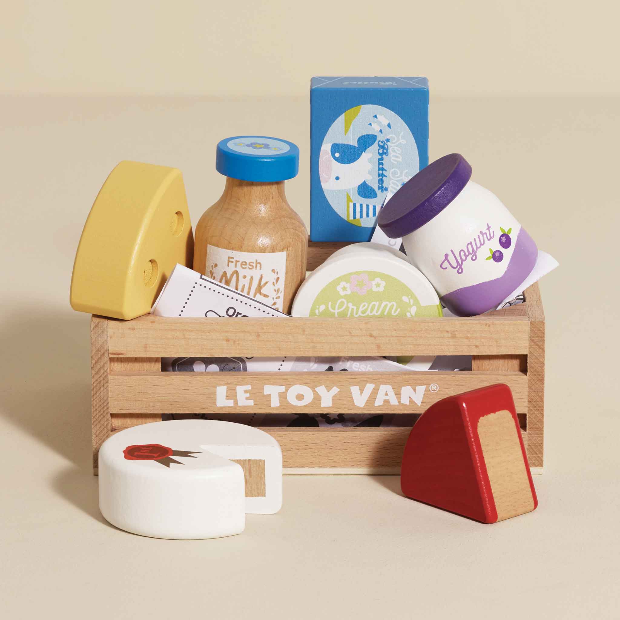 Le Toy Van Wooden Cheese & Dairy Market Crate