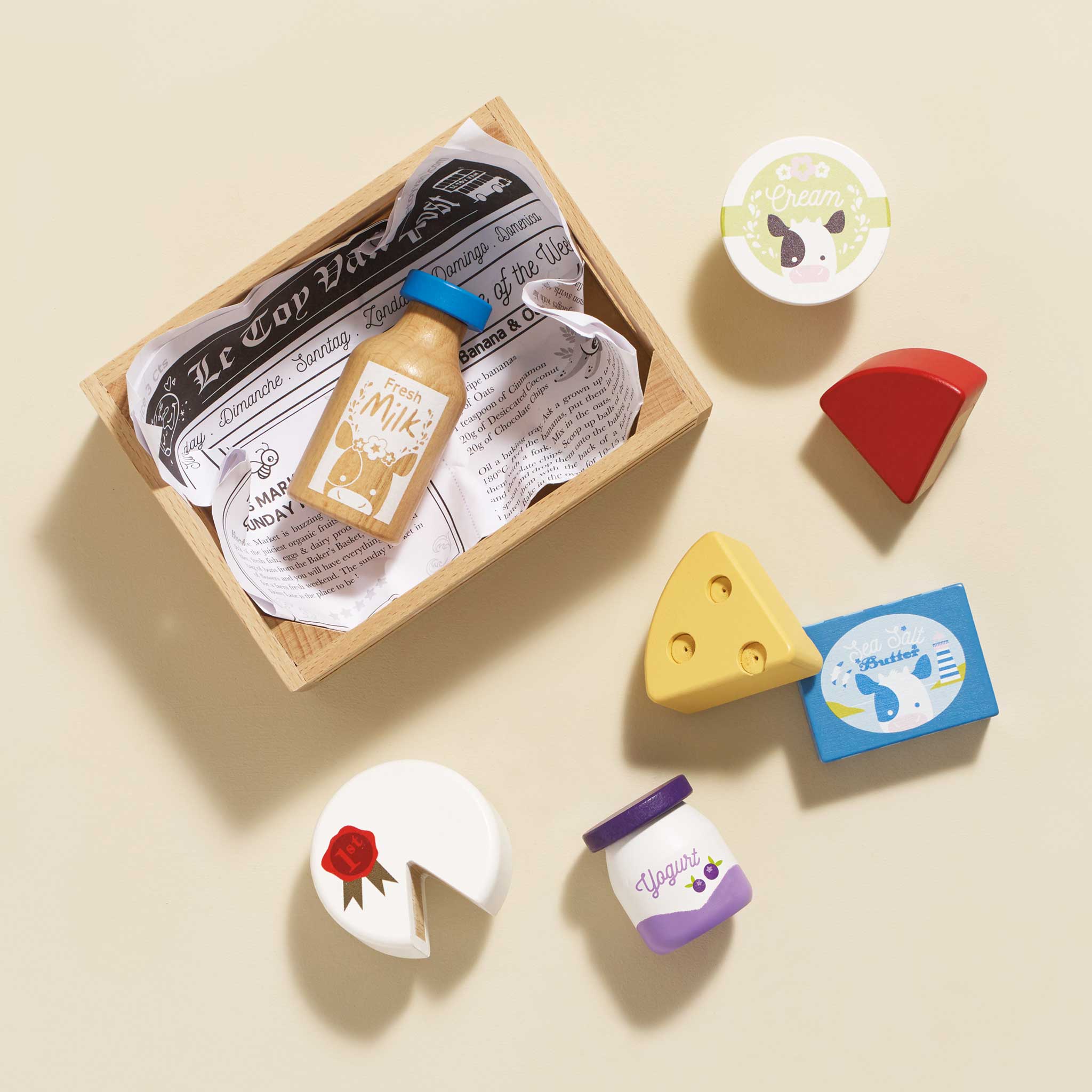 Le Toy Van Wooden Cheese & Dairy Market Crate