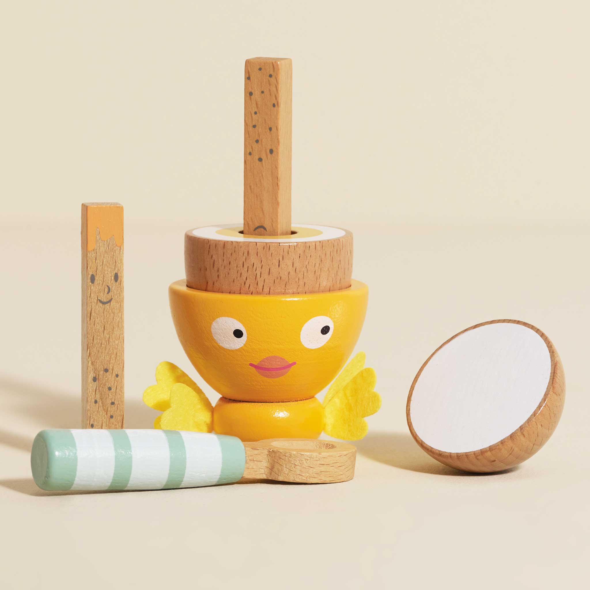 Le Toy Wooden Egg Cup & Soldiers