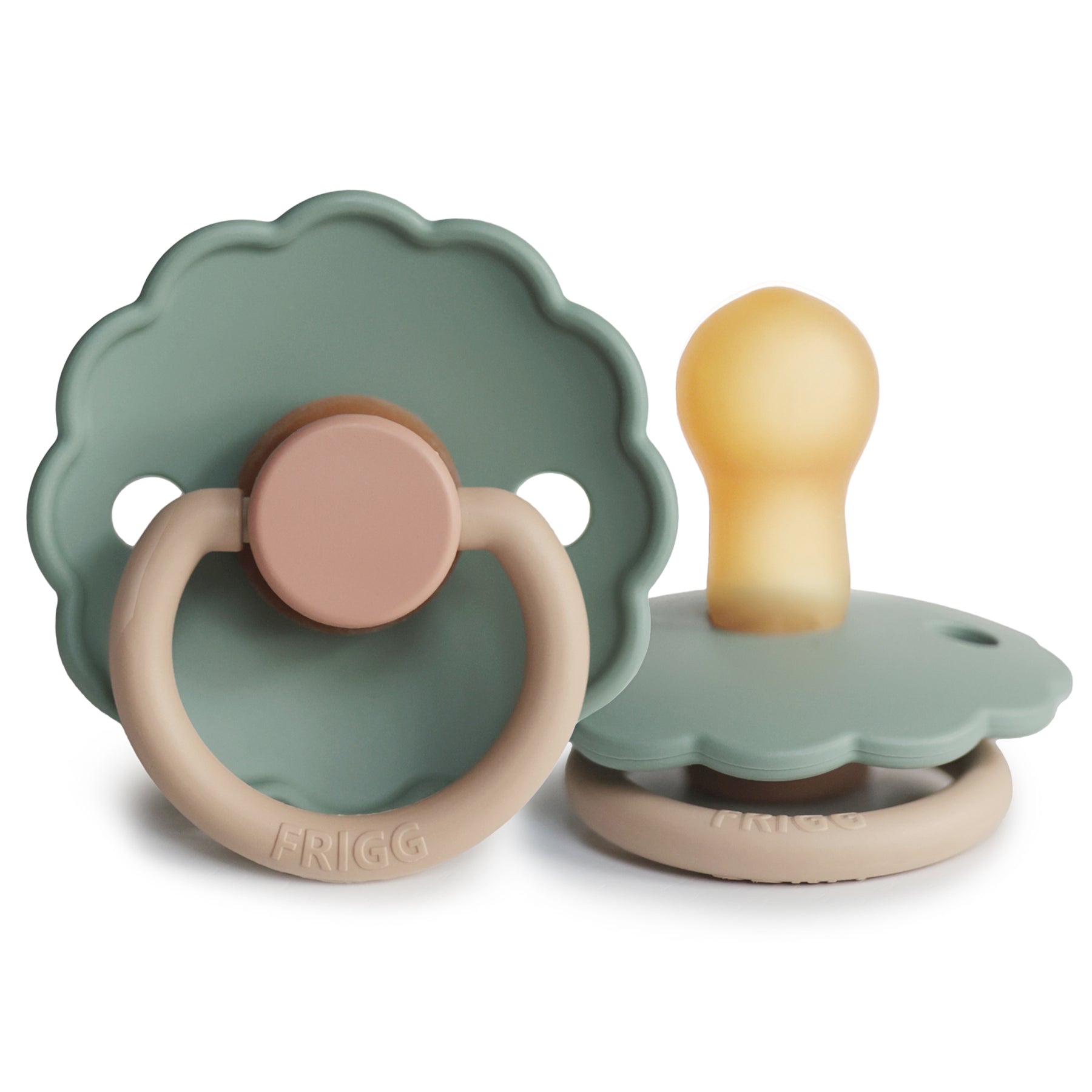 FRIGG Daisy Colourblock Round Latex Pacifier – Willow