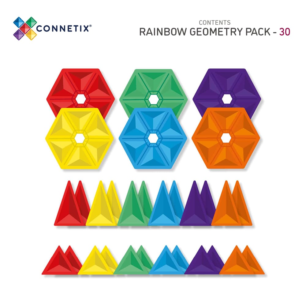 Connetix Tiles Magnetic Building Tiles Rainbow Geometry Pack – 30 Piece