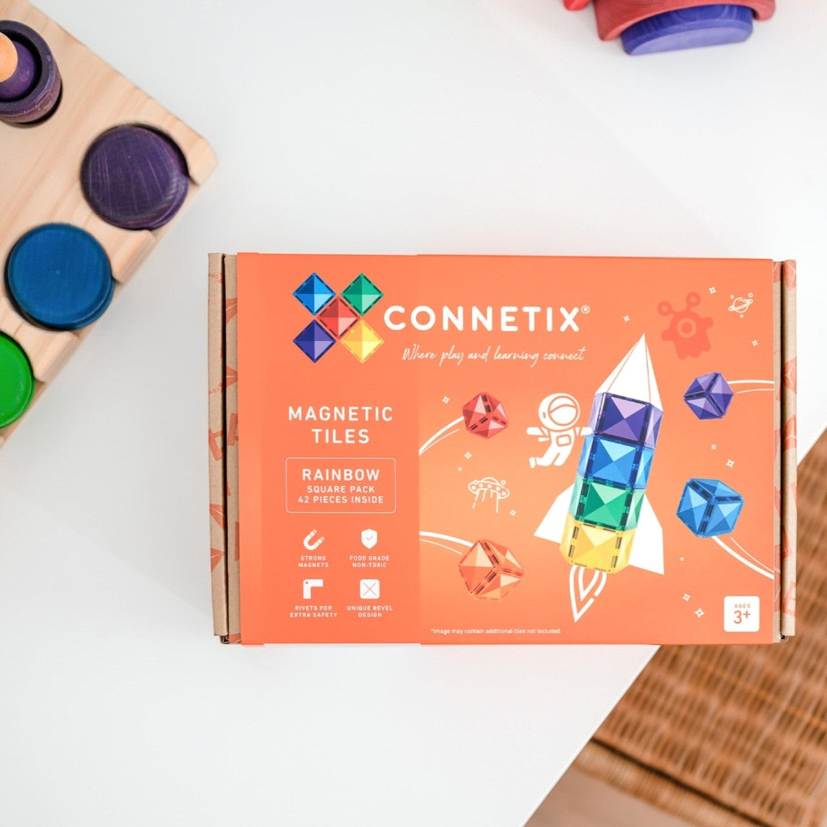 Connetix Tiles Magnetic Building Tiles Rainbow Square Pack – 42 Piece