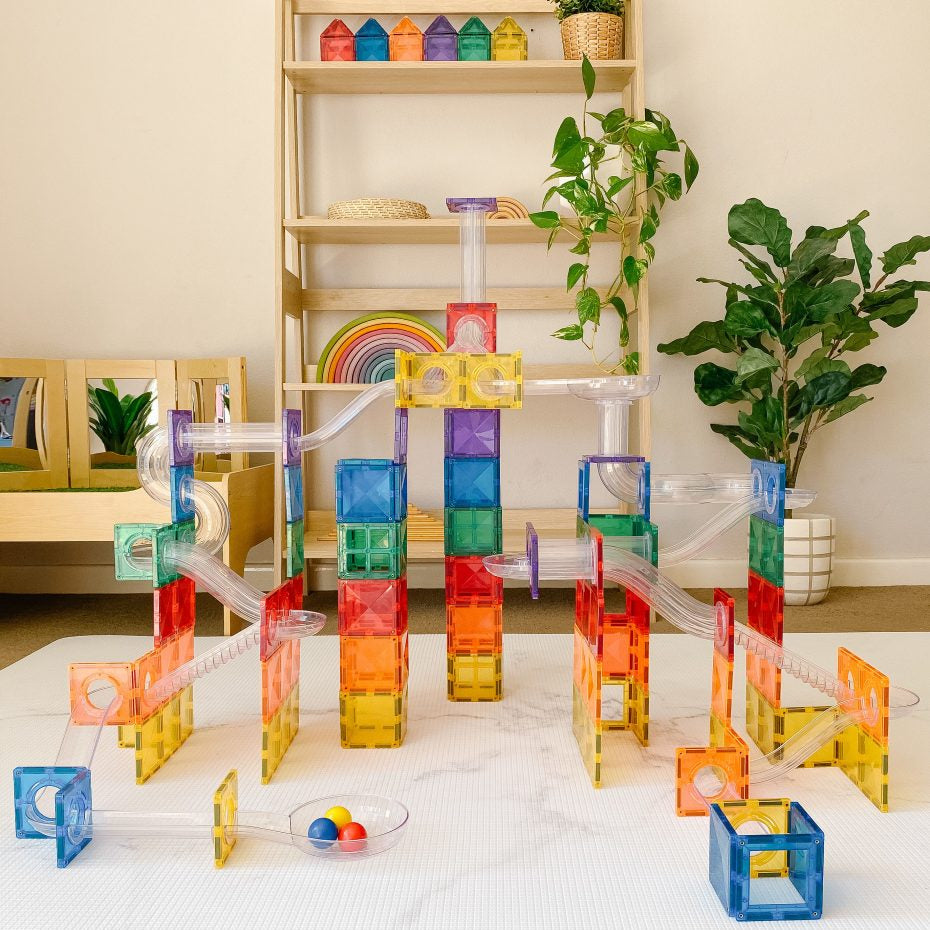 Connetix Tiles Magnetic Building Tiles Rainbow Ball Run Pack – 92 Piece