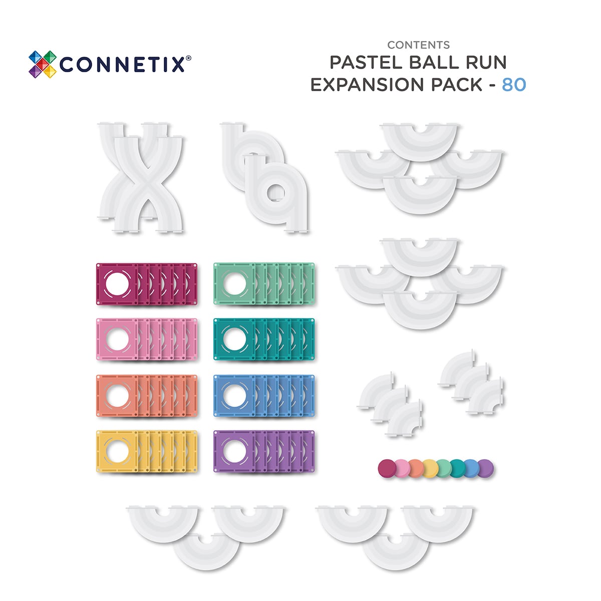 Connetix Tiles Magnetic Building Tiles Pastel Ball Run Expansion Pack – 80 Piece