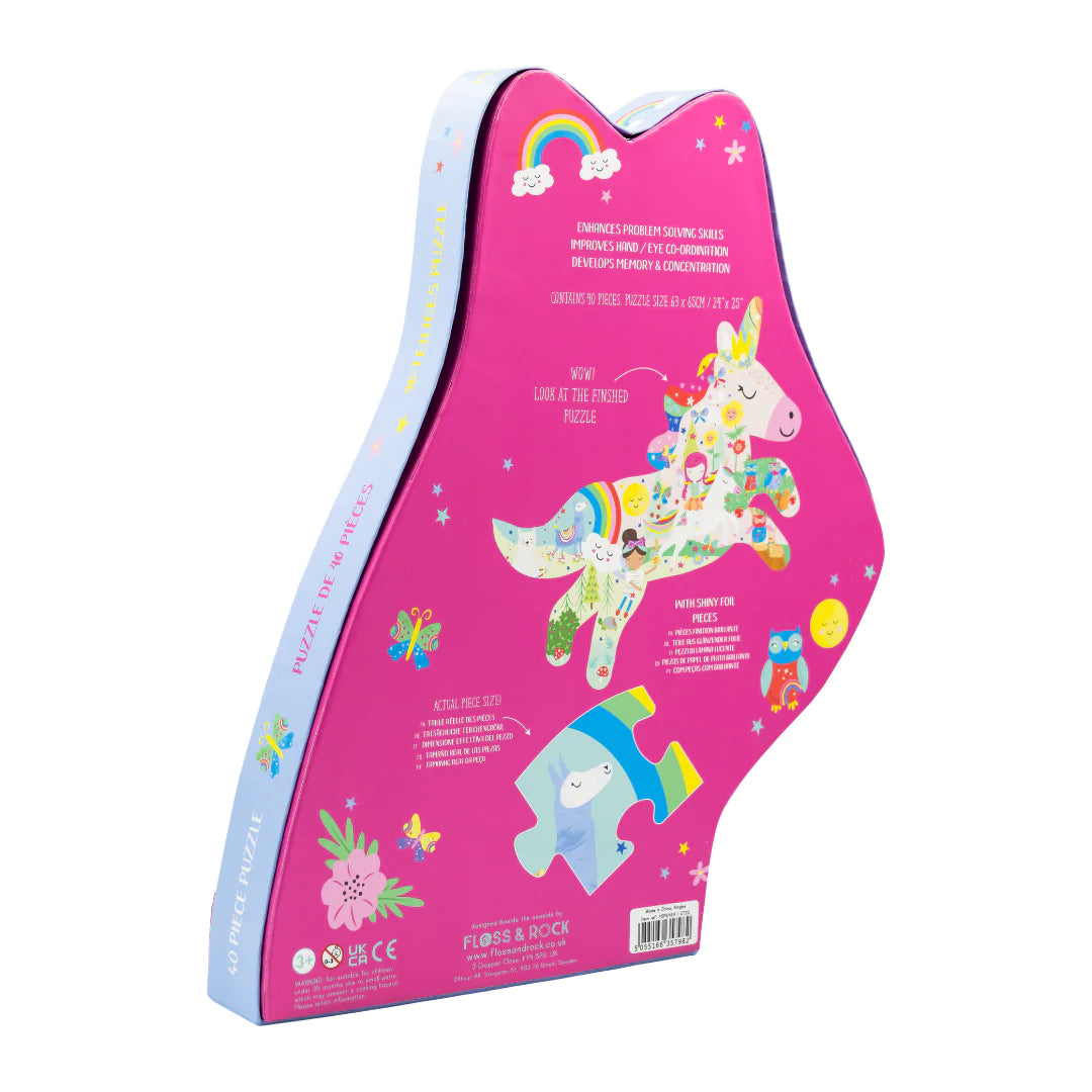 Floss & Rock Rainbow Unicorn Shaped Puzzle – 40 Piece
