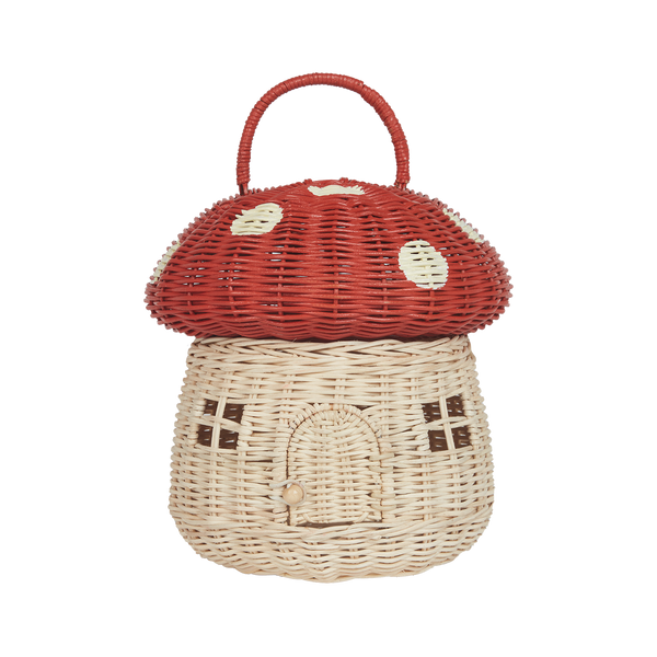 Olli Ella Rattan Mushroom Basket – Red