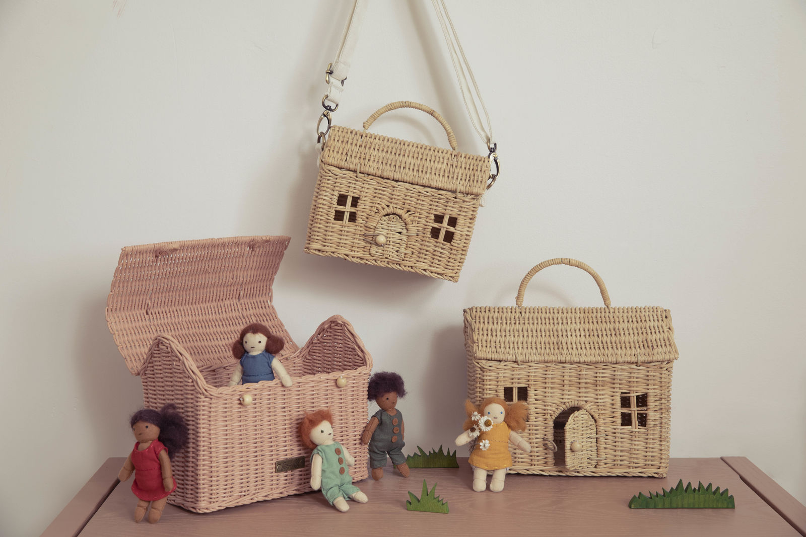 Olli Ella Rattan Casa Bag – Rose