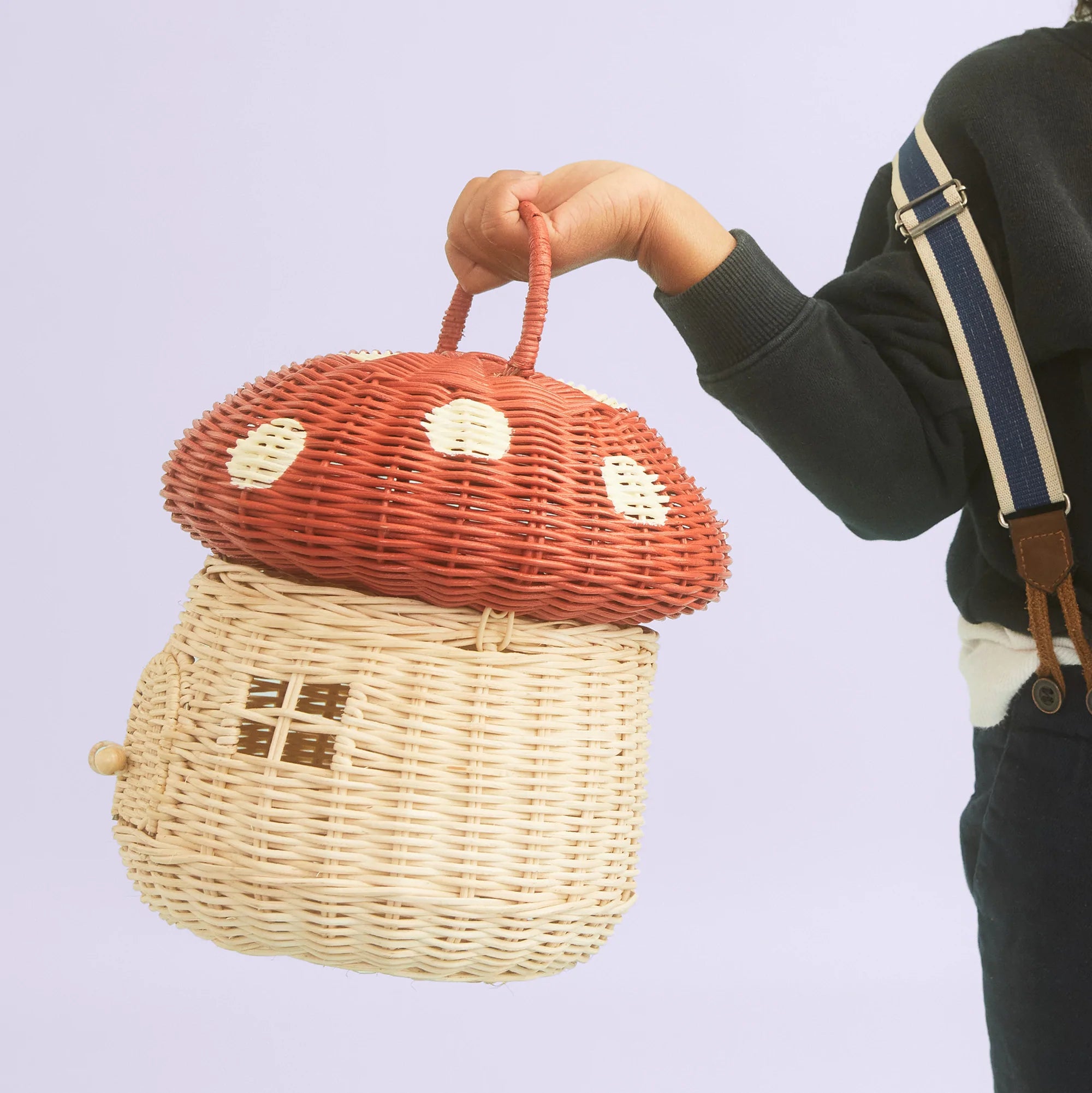 Olli Ella Rattan Mushroom Basket – Red