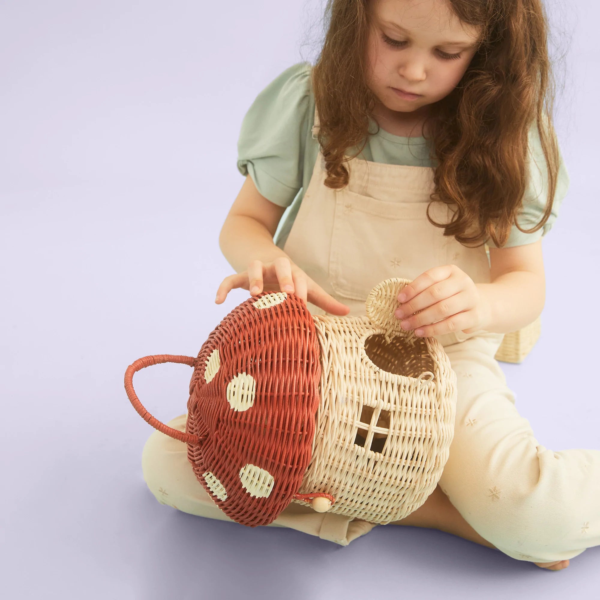Olli Ella Rattan Mushroom Basket – Red