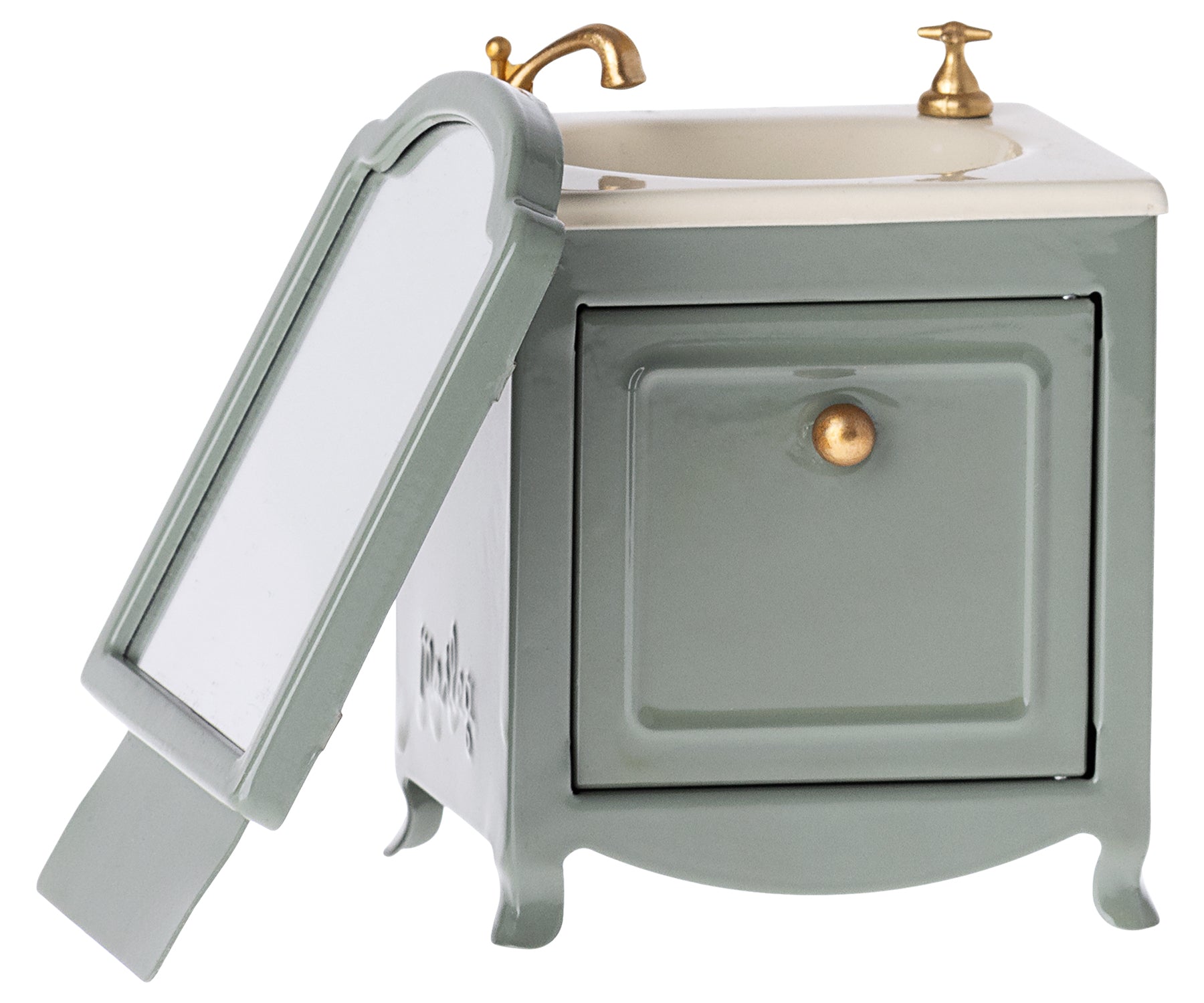 Maileg Miniature Mouse Sink Dresser with Mirror – Dark Mint