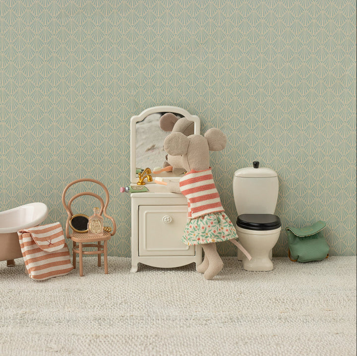 Maileg Miniature Mouse Toothbrush Set in Bag – Coral Stripe