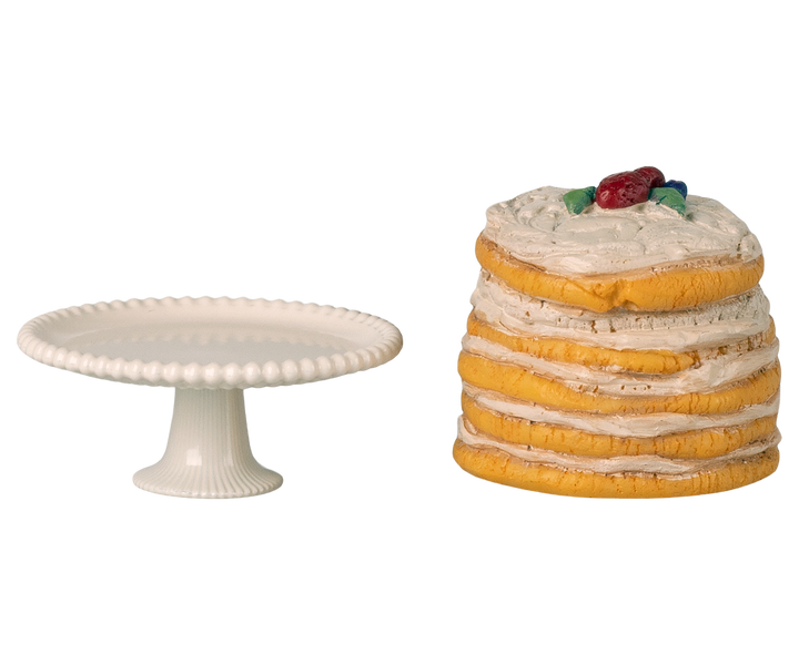Maileg Miniature Mouse Party Cake &amp; Cake Stand – Off white