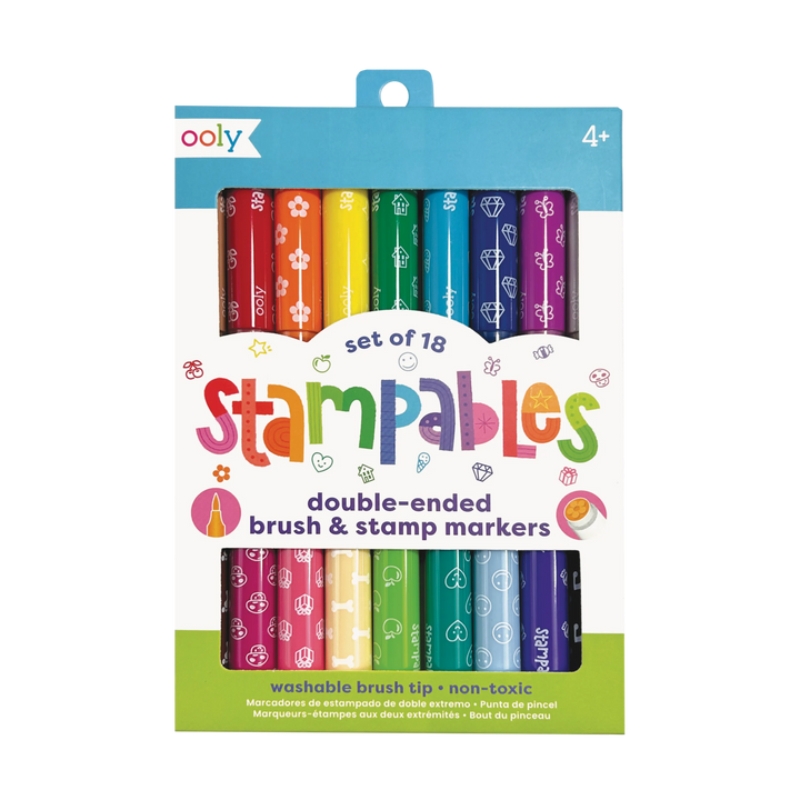 OOLY Stampables Double-Ended Washable Stamp &amp; Brush Markers (Set of 18)