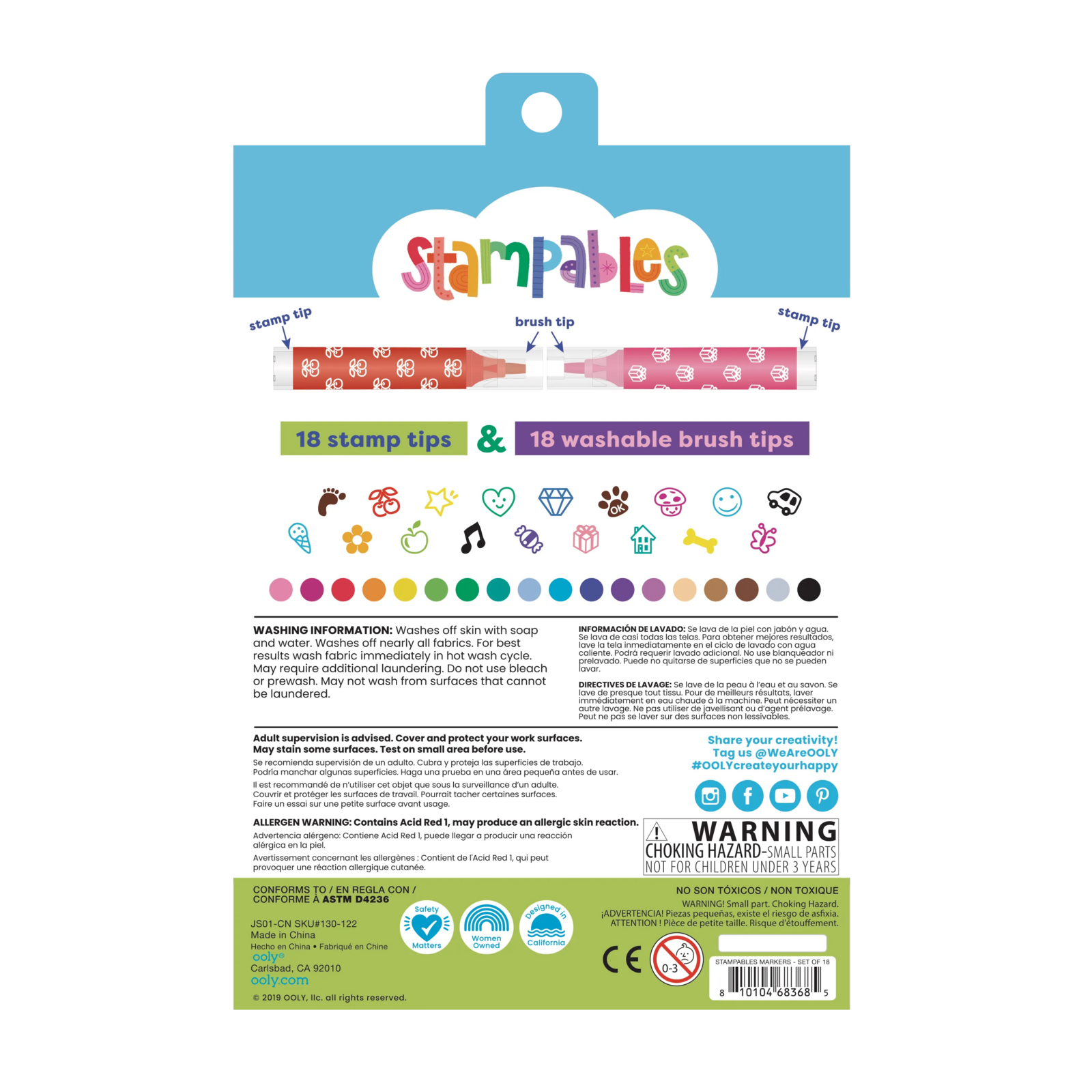 OOLY Stampables Double-Ended Washable Stamp & Brush Markers (Set of 18)