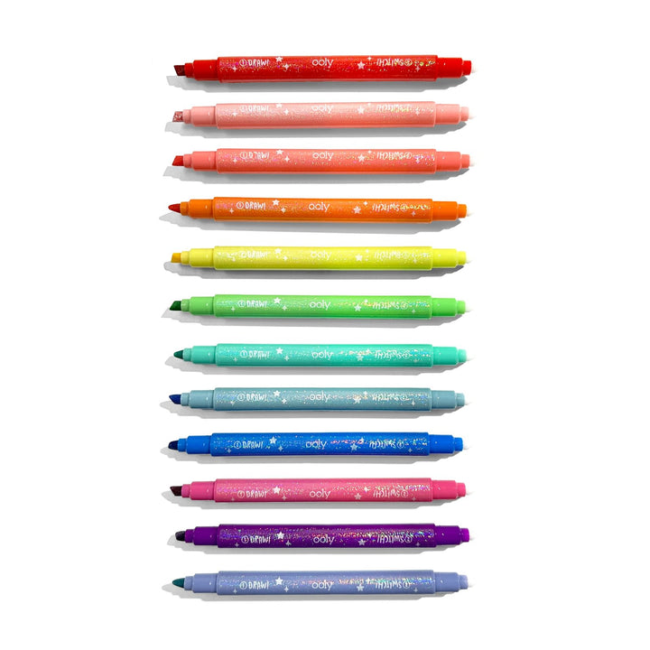 OOLY Switch-Eroo Sparkle Glittery Colour Changing Markers (Set of 12)