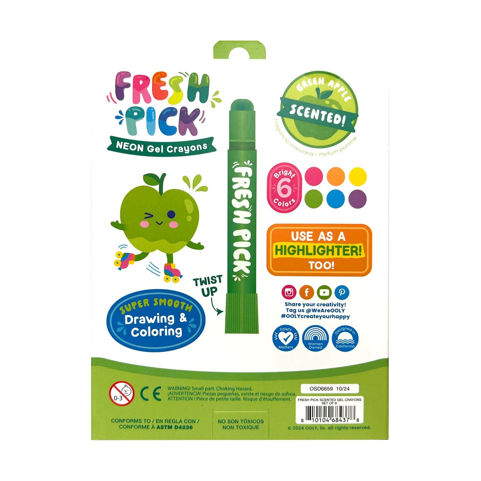 OOLY Fresh Pick Apple Scented Gel Crayons (Set of 6)