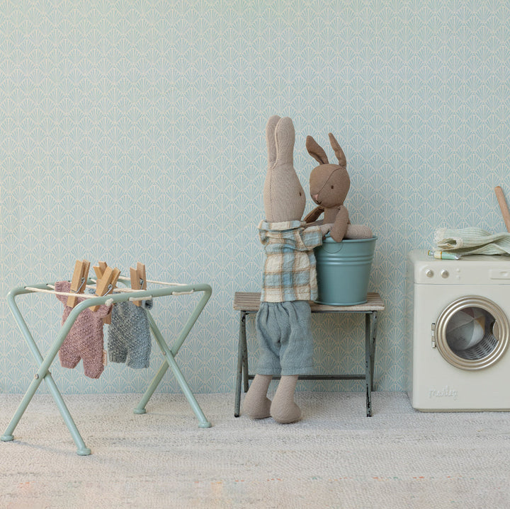 Maileg Micro Brown Rabbit with Knitted Suit – Blue