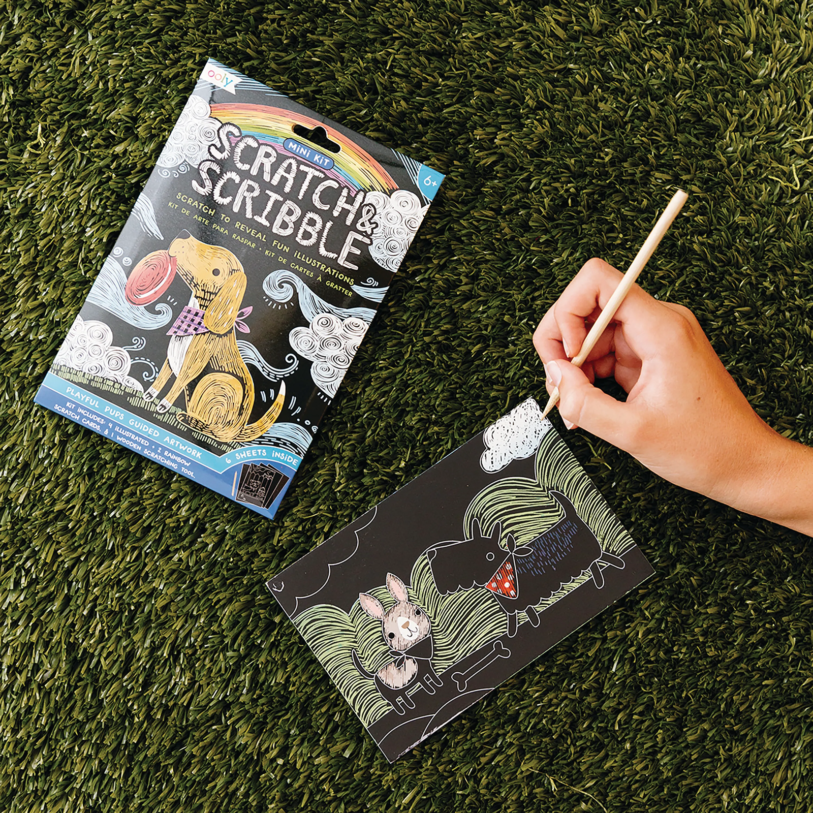 OOLY Scratch & Scribble Mini Scratch Art Kit – Playful Pups