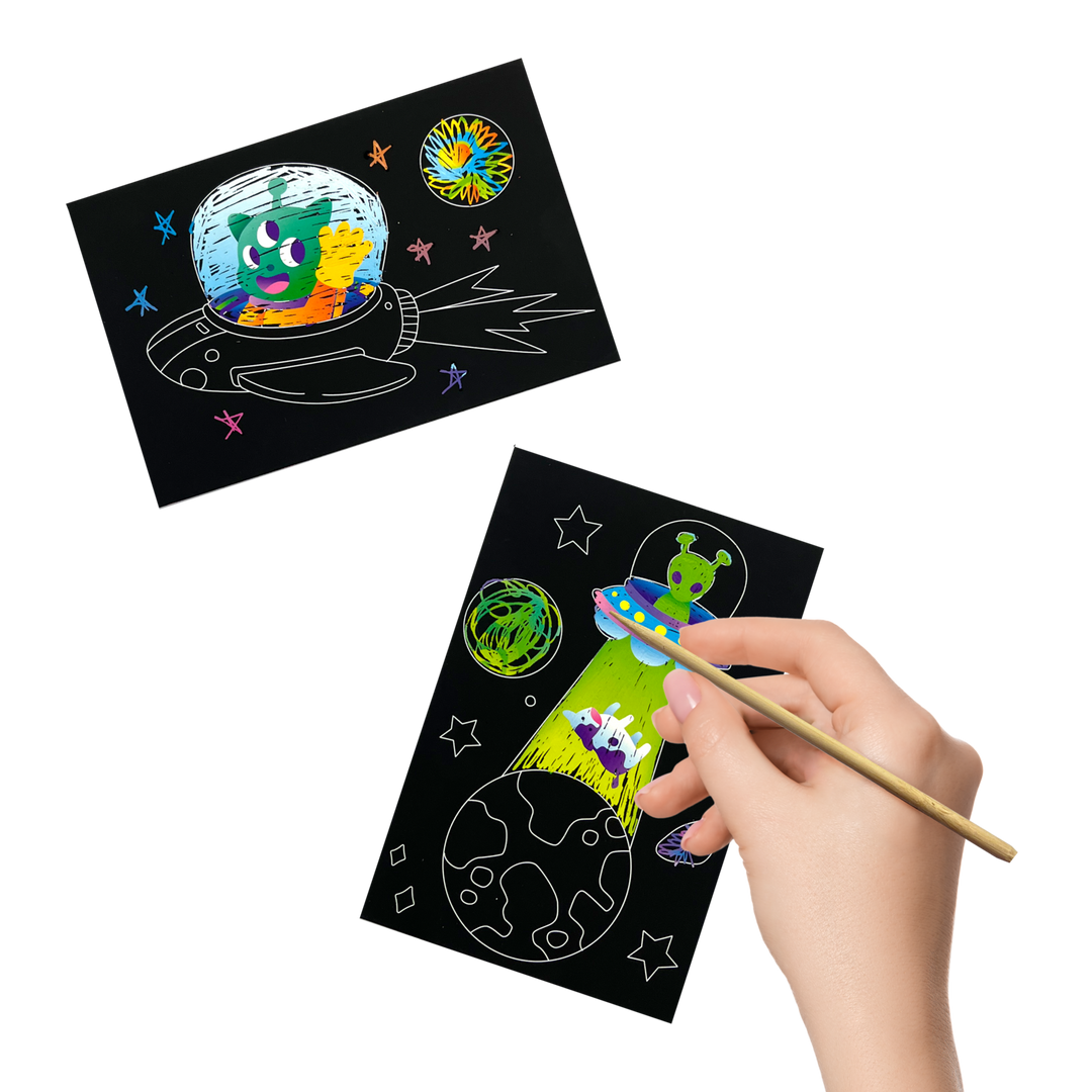 OOLY Scratch &amp; Scribble Mini Scratch Art Kit – Wacky Universe