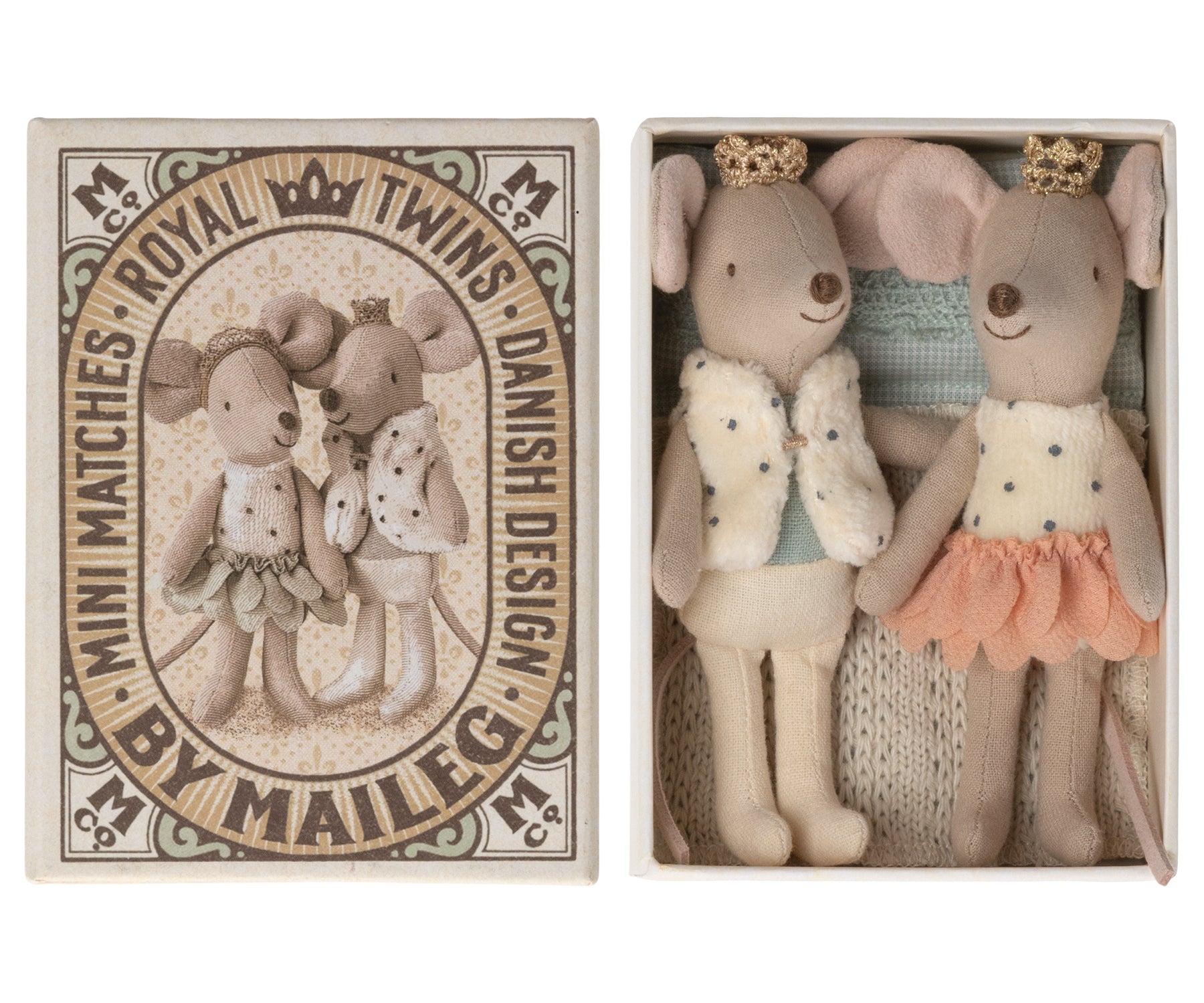 Maileg Royal Twin Mice in Matchbox – Little Sister & Brother