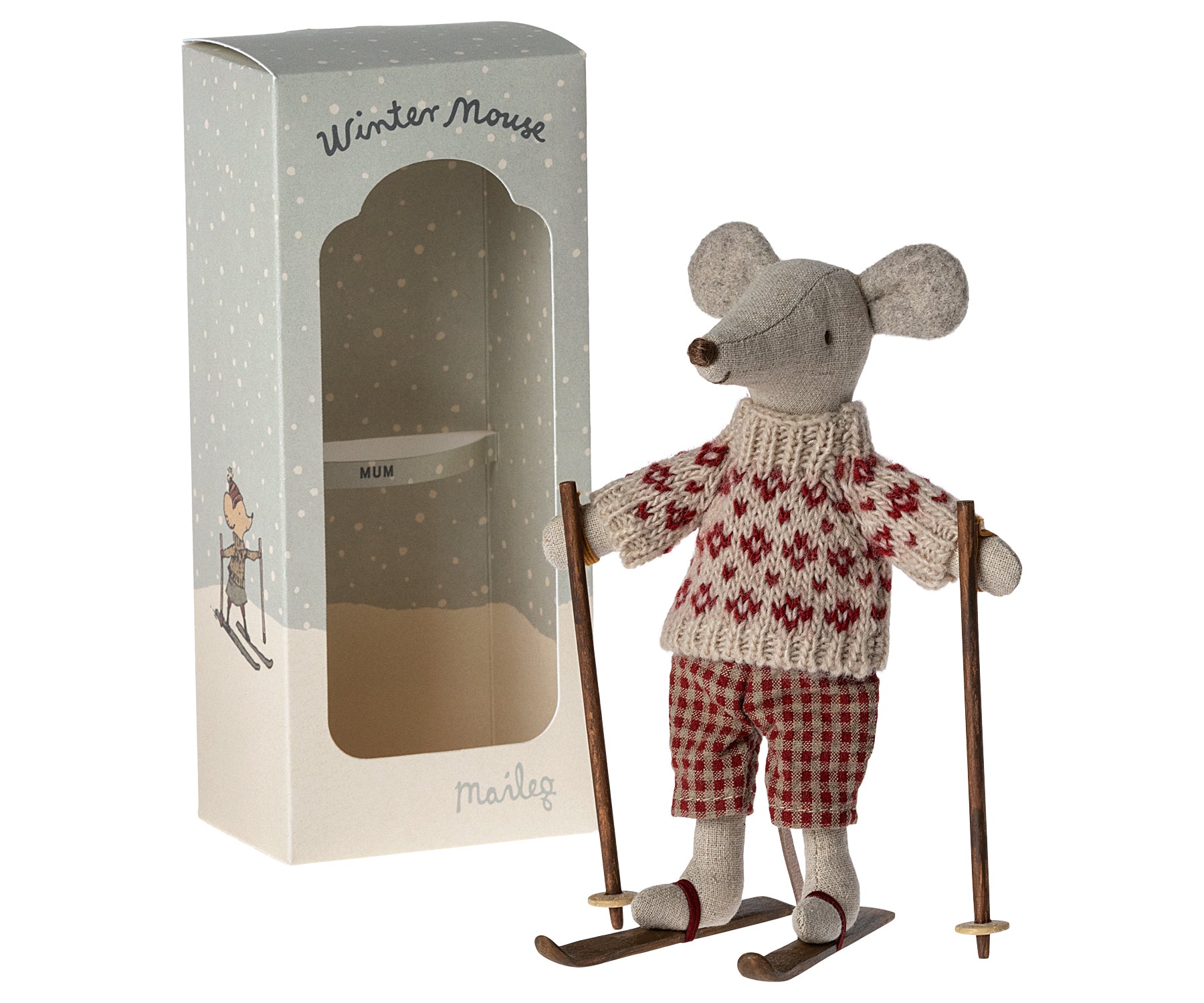 Maileg Winter Mouse with Ski Set – Mum