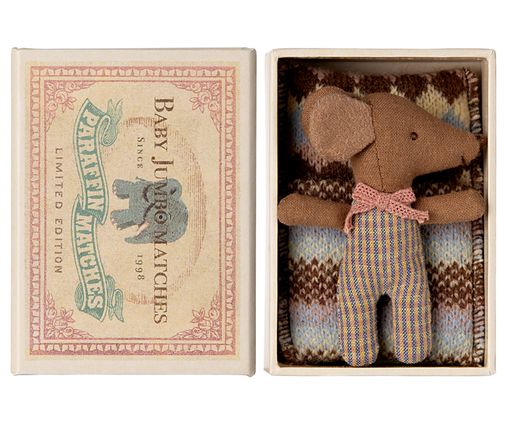 Maileg Sleepy Wakey Baby Mouse in Matchbox – Rose