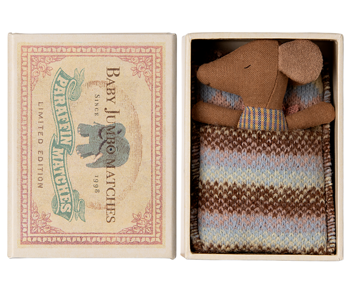 Maileg Sleepy Wakey Baby Mouse in Matchbox – Rose
