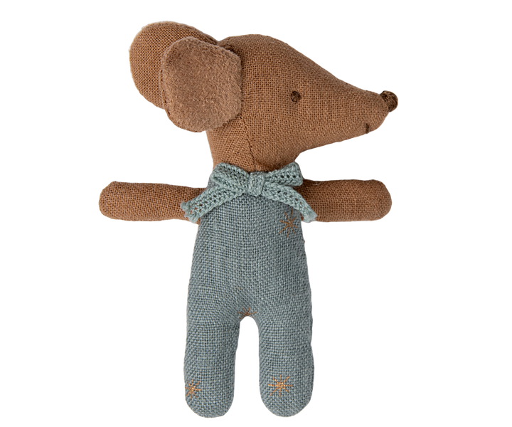Maileg Sleepy Wakey Baby Mouse in Matchbox – Blue