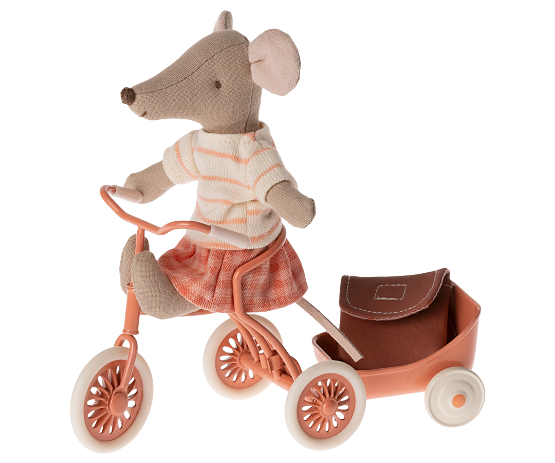 Maileg Tricycle Mouse with Bag – Big Sister (Coral)