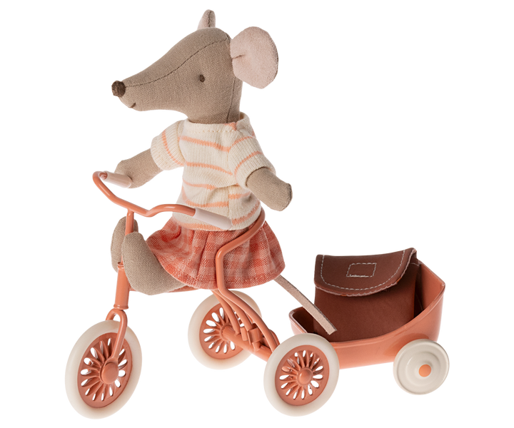 Maileg Tricycle Mouse with Bag – Big Sister (Coral)