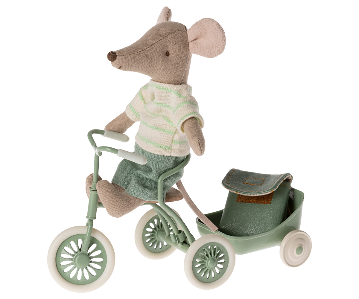 Maileg Tricycle Mouse with Bag – Big Brother (Mint)