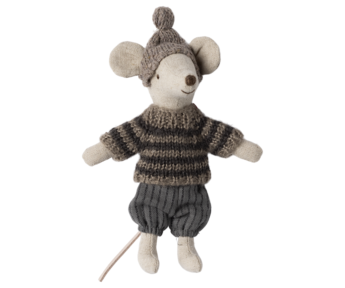 Maileg Grey Winter Mouse with Ski Set – Big Brother