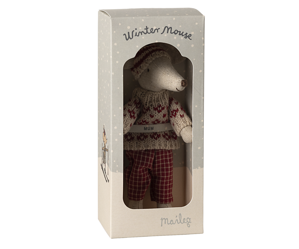 Maileg Red Winter Mouse with Ski Set – Mum