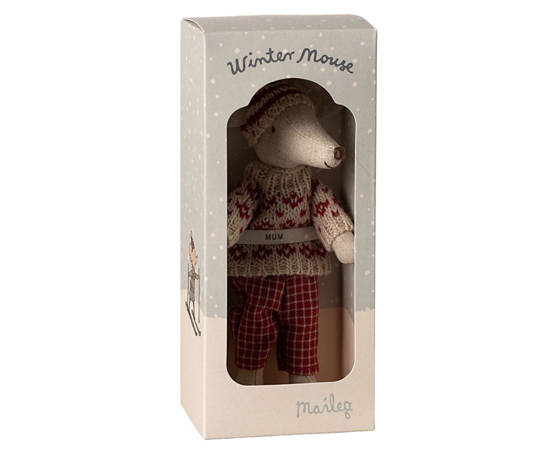 Maileg Red Winter Mouse with Ski Set – Mum