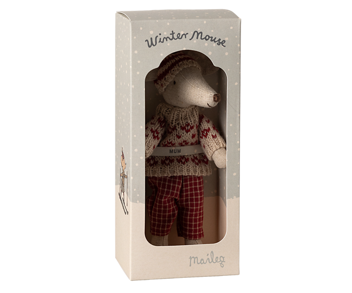Maileg Red Winter Mouse with Ski Set – Mum
