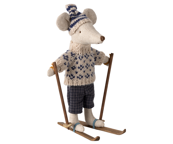 Maileg Blue Winter Mouse with Ski Set – Dad
